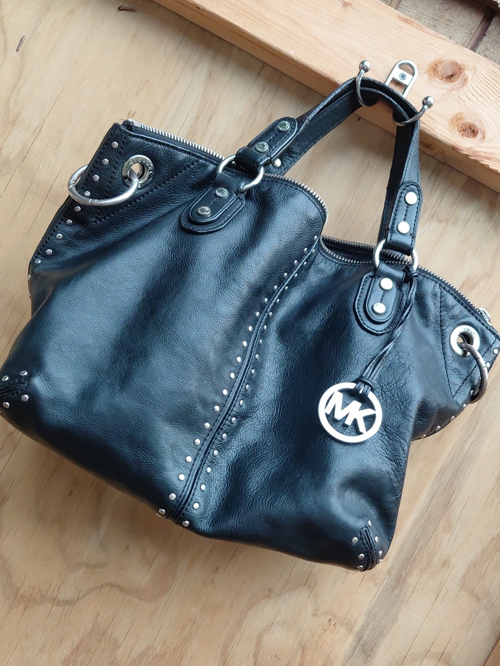 Michael Kors Black Leather Studded Shoulder Bag